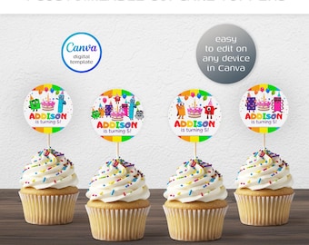 Numberblocks printable cupcake toppers, birthday cake decor,  party Editable Template, diy Numbers bday decorations,  party favors
