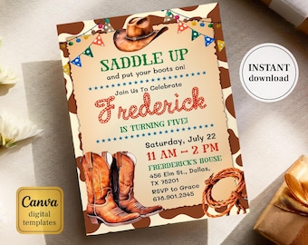printable Cowboy Birthday invitation, Editable Rodeo Invitation Template, Wild West Bday Invite, Cowboy party, boy birthday, first second