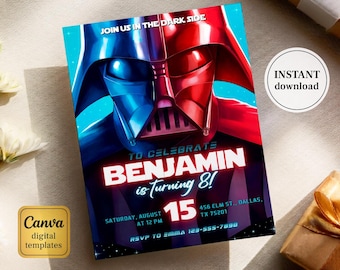Printable birthday invite, Editable invitation, instant Download, wars invitation, Star invite, wars invitation, darth vader birthday party