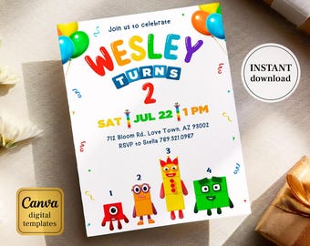 Numberblocks Birthday Invitation, Editable Printable Invitation, Numberblocks Birthday Party Invite, learn numbers first second party