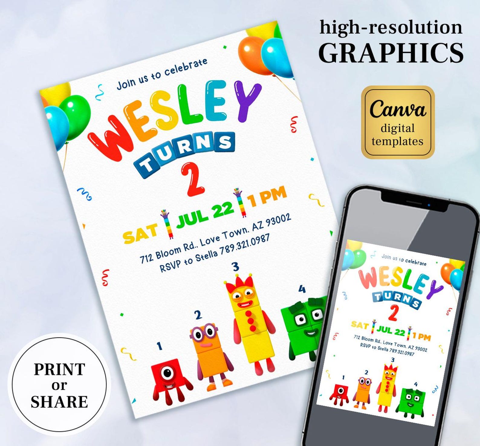 Numberblocks Birthday Invitation, Editable Printable Invitation ...