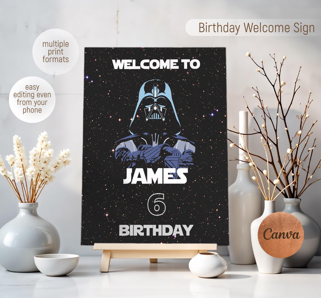 Printable Star welcome sign template, birthday Stormtrooper Wars Party welcome in poster, Darth Vader boy b-day party decoration