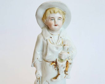 German Figurine, German Porcelain Girl, Antique Cobbler's Daughter, Porcelain Girl with Boots, Antique Boots