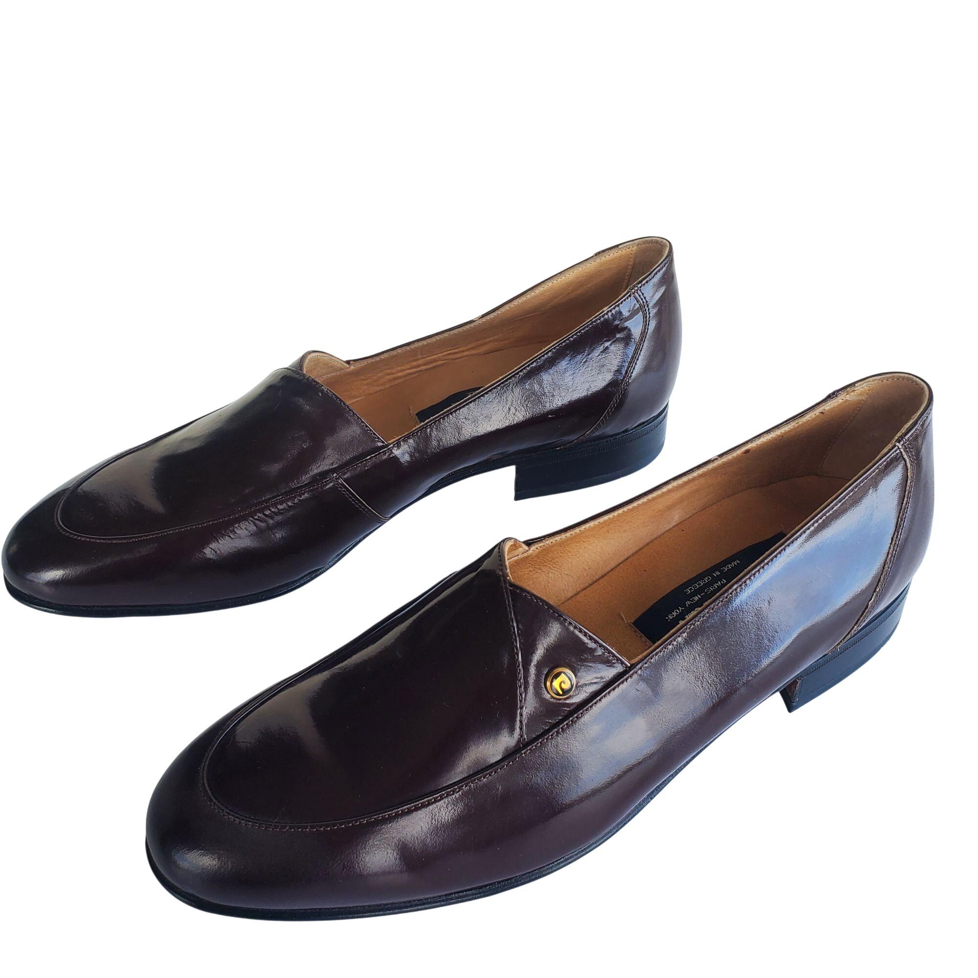 Pierre Cardin 70s Men Size 8 Brown Patent Leather Slip on Shoes 