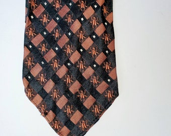 Bee Gifts, Vintage Silk Men's Tie with Bees, Bee Tie, Black and orange Tie, Mid Century Silk Tie