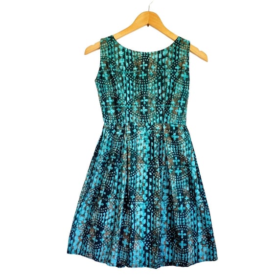 Vintage Batik Fit and Flare Dress 60s 70s Women S… - image 1