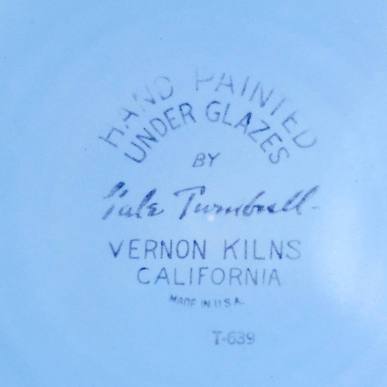1930s Vernon Kilns Pastel Cup, T639 Gale Turnbull Decorated Pastel Blue Plates Cups, T 639, 1930s Art Deco Vernon Kilns immagine 6
