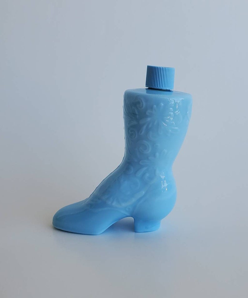 Vintage Avon Sonnet Cologne, 1972 Avon Collectible Bottle, Blue Milk Slag Glass Boot image 2