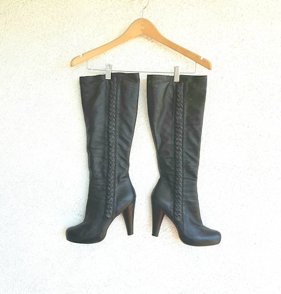 Vintage Boots Women Size 9, Black Leather Boots,