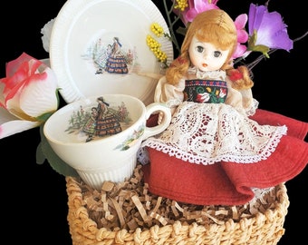 Vintage Gift Basket Child's Tea Set Madame Alexander Doll Birthday Mother's Day