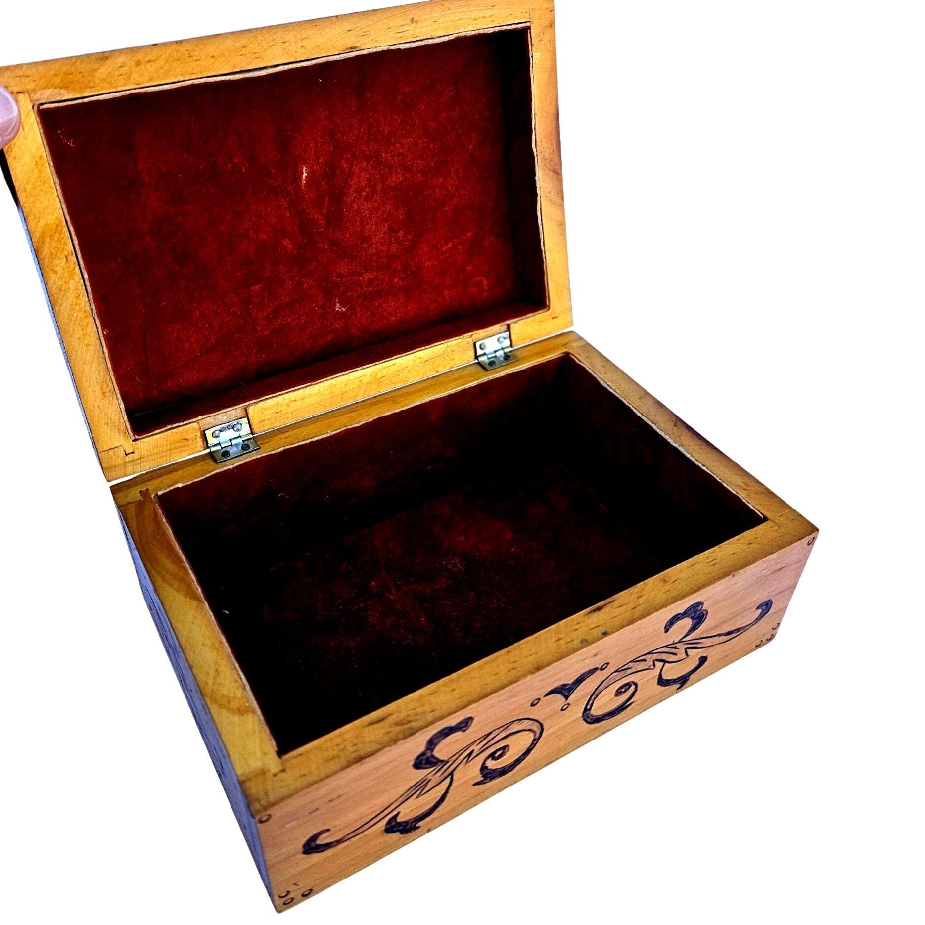 Pyrography Colonial Vintage Pyrography Burned Wood Art Box Colonial Man Woman Signed Hinged ...