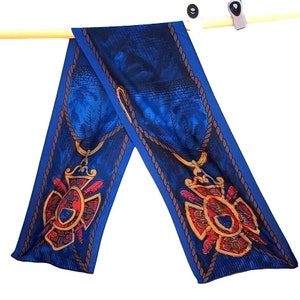Elaine Gold Vintage Silk Scarf Blue Rectangle Chain 80s Designer