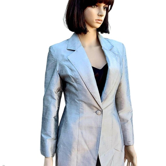 XS Vintage Blazer Women Silver Silk 