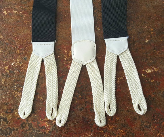 Vintage Black Brooks Brothers Silk Button on Suspenders Braces From England  Nylon Paddle Endings -  Israel