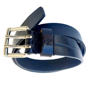 Calvin Klein Black Leather Belt Double Prong Buckle Men Small 25-29” CK 662501