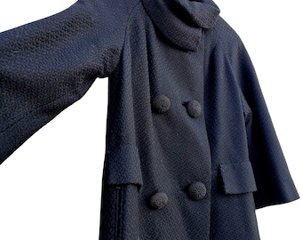 Vintage 50s 60s Coat Black Wool M Doublebreasted Hockanum Persian