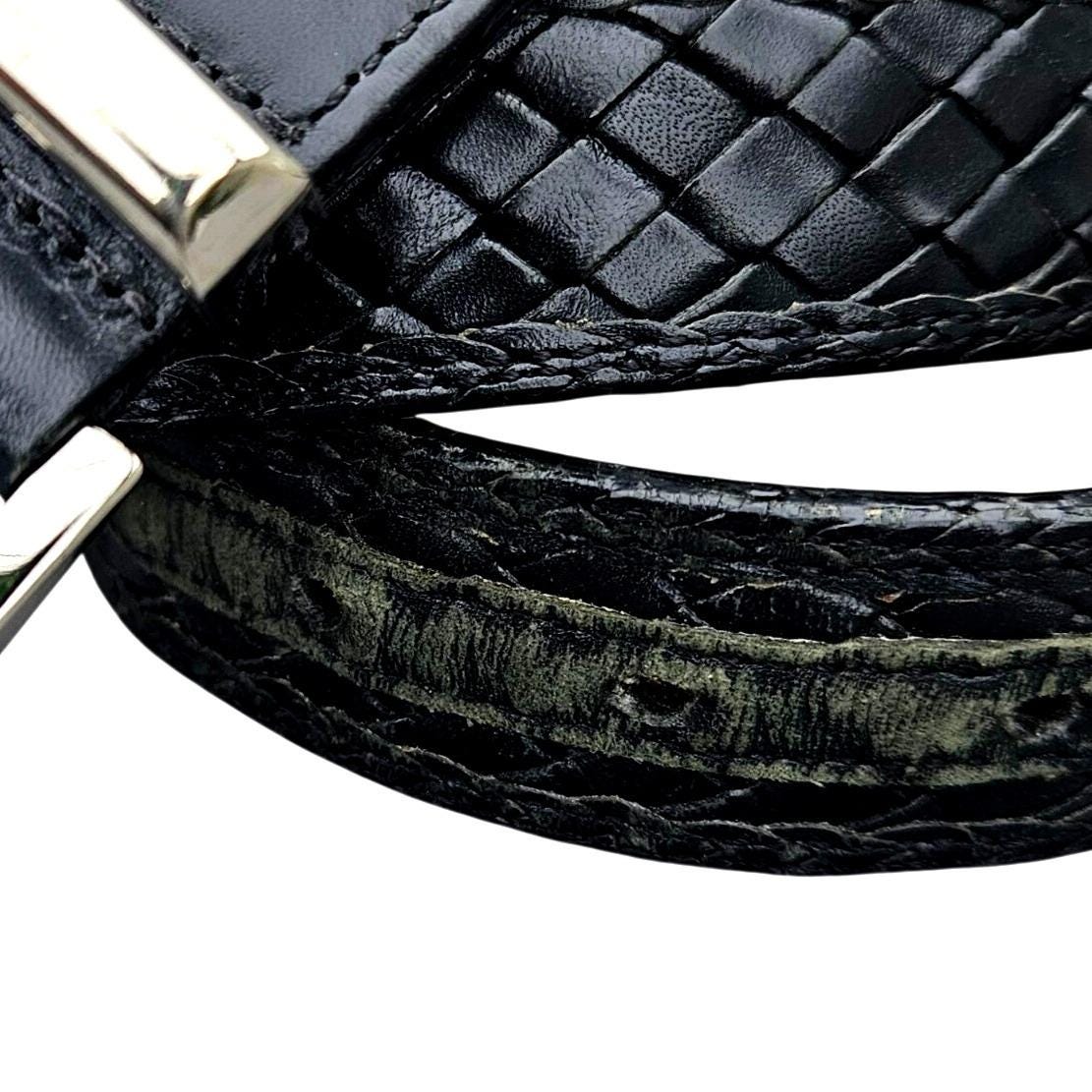 Bragano black leather belt womens 34 Bragano Black Woven Leather Belt Mens Made in Canada XL 41  main image 4