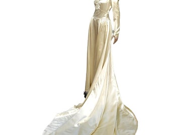 Vintage Wedding Gown 30s 40s Champagne Satin XS S