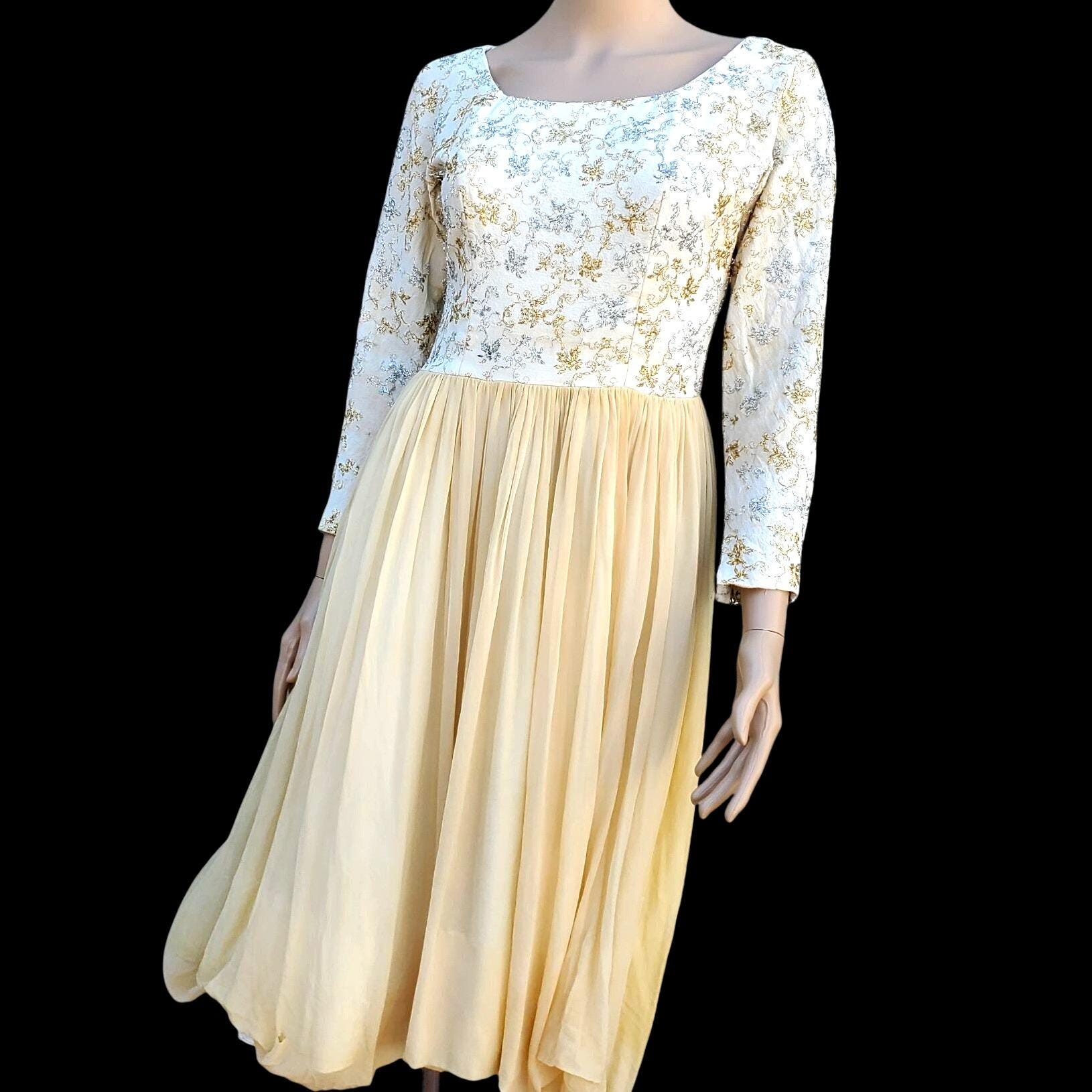 Distressed 1950s Vintage Saks Fifth Avenue Silk Chiffon Evening Dress S Stains