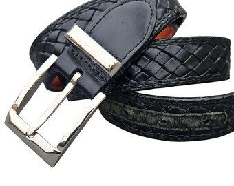 Bragano Black Woven Leather Belt Mens Made in Canada XL 41–45 in