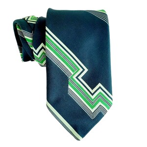 Vintage Tie Wide Green Wembly Polyester Stripe Geometric 4 Inch image 7