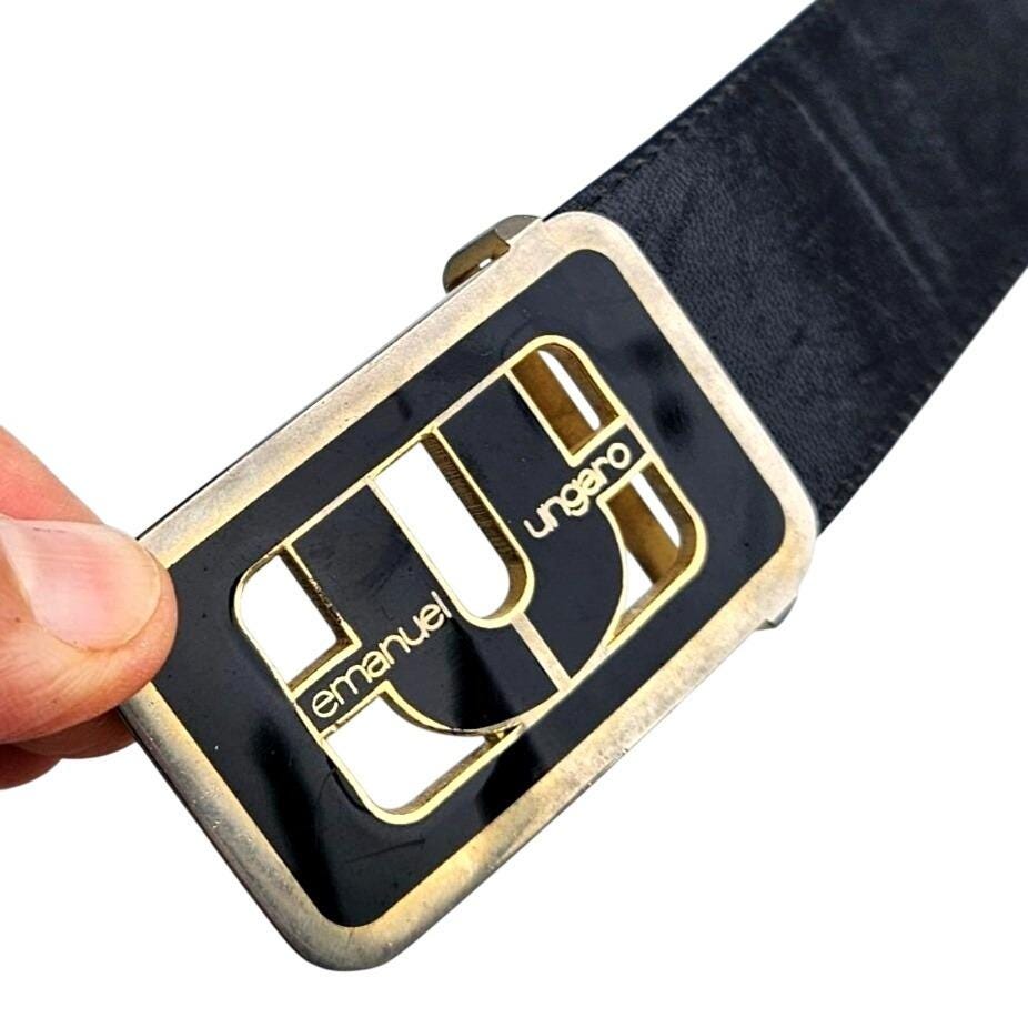Vintage Emanuel Ungaro, Paris, embroidered trim belt with metal buckle - XS Vintage Emanuel Ungaro, Paris, embroidered trim belt with  main image 4