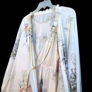 Vintage 70s Lingerie 14 16 Maxi Peignoir Ivory Nylon Miss Elaine Robe & Gown