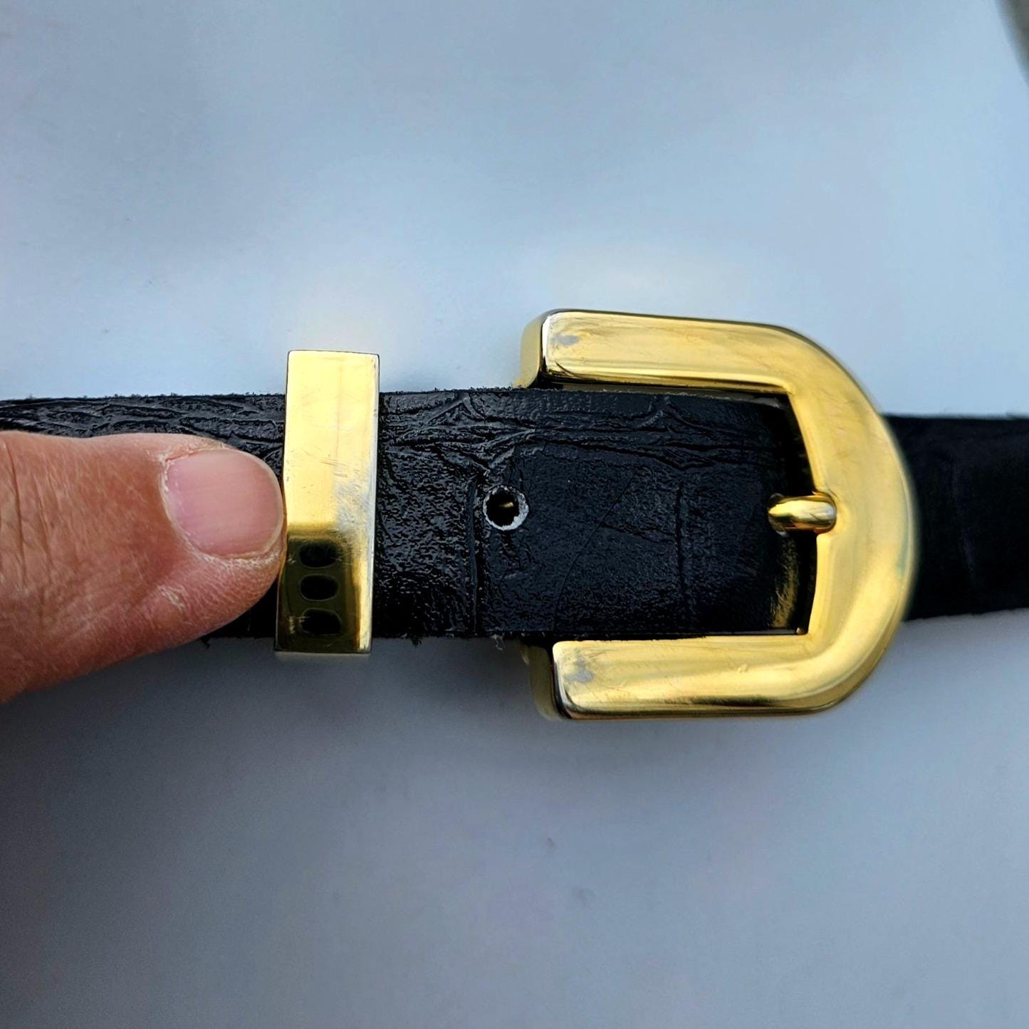 Vintage Cipriani California Italian Alligator Leather Embossed Wide Black Belt M Cipriani Vintage Italian Alligator Calfskin Belt 1980s S M  main image 3