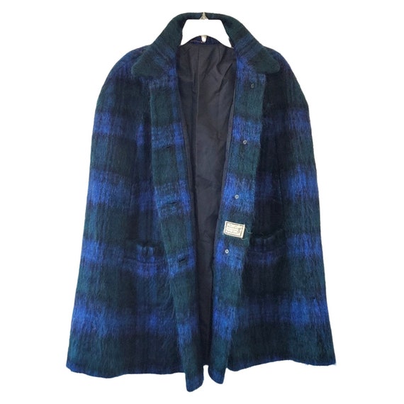 70s Plaid Cape Mohair Wool Scotland Tartan Blue Green… Gem