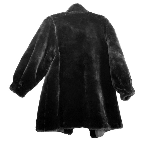 Black Coat 80s Women 2X 18 Faux Fur Vegan Reversi… - image 8