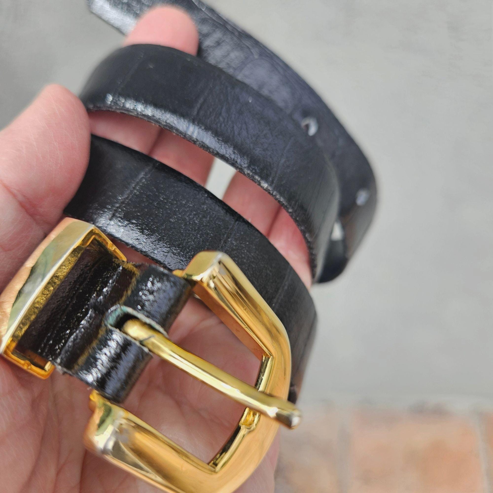 Vintage Cipriani California Italian Alligator Leather Embossed Wide Black Belt M Cipriani Vintage Italian Alligator Calfskin Belt 1980s S M  main image 4