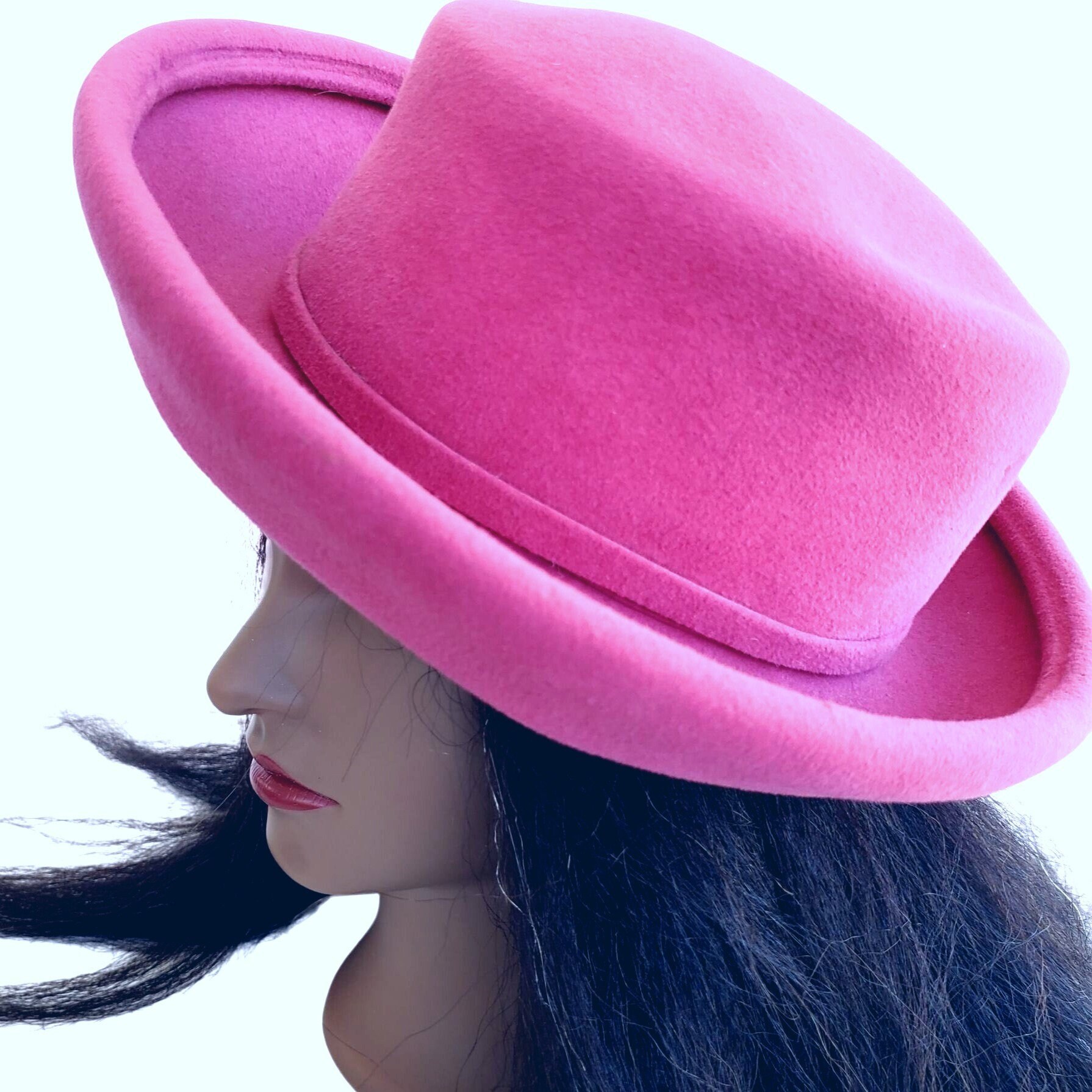Vintage 60s Pink Hat Bucket Wool Felt Lonette Originals 