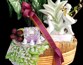 Vintage Collectibles Gift Basket Spring Mother's Day Birthday Bridal Shower