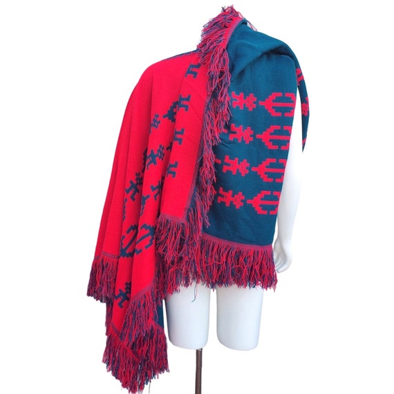 Woven Poncho Serape Blanket Reversible Colorblock… - image 3