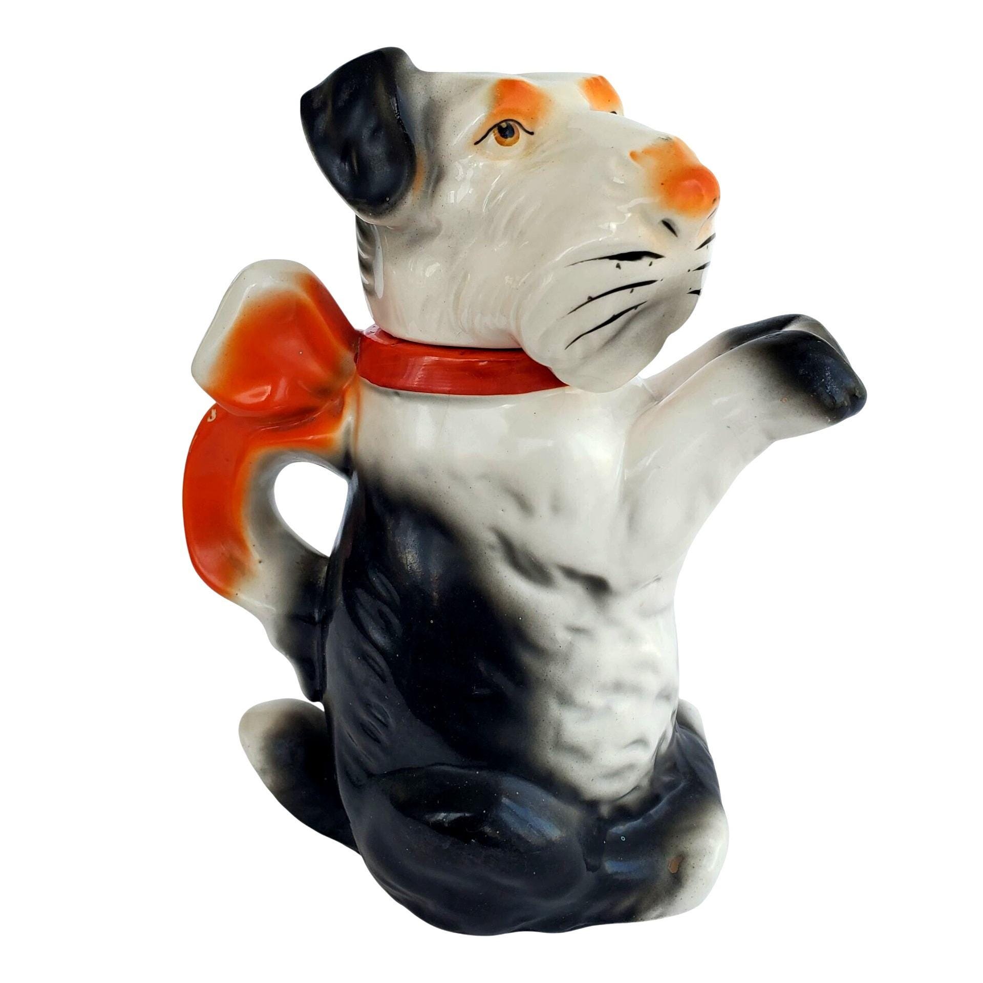 1930年代のマジョリカテリア犬用ティーポットヴィンテージ陶器蓋付き