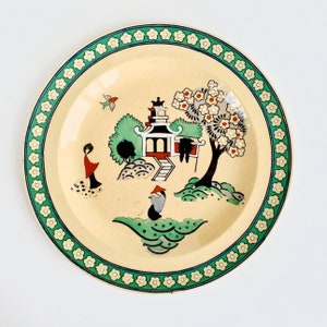 Antique Wedgwood Etruria Pagoda Plate, Wedgwood Hand Painted Beige Pagoda Plates