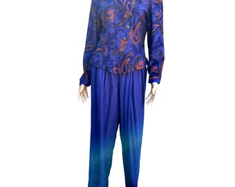 80s Platinum Dorothy Schoelen Purple Pantsuit S Cropped Jacket Big Shoulders USA