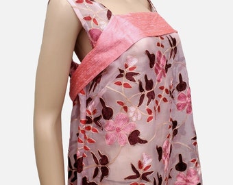 Vintage Silk Plus Size Organza Dress A Line Embroidery Detail XL