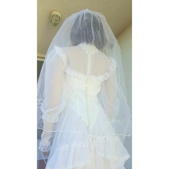 Vintage Bridal Veil 80s White Wedding Veil Net with P… Gem