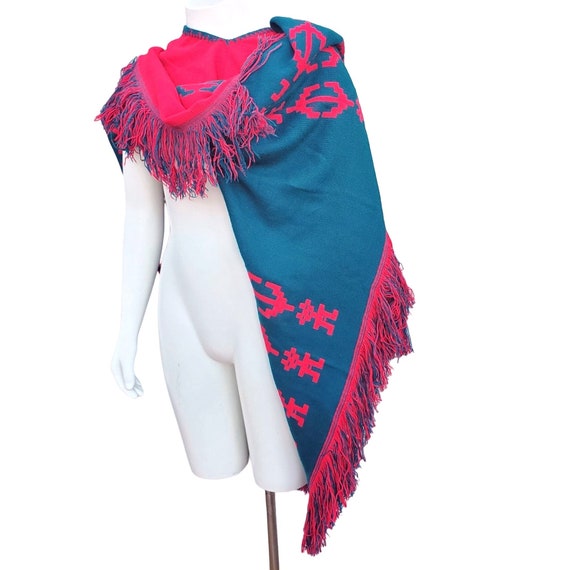 Woven Poncho Serape Blanket Reversible Colorblock… - image 7