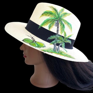 Panama Hat Medium Straw Woven Hand Painted Ecuador Beige NWOT