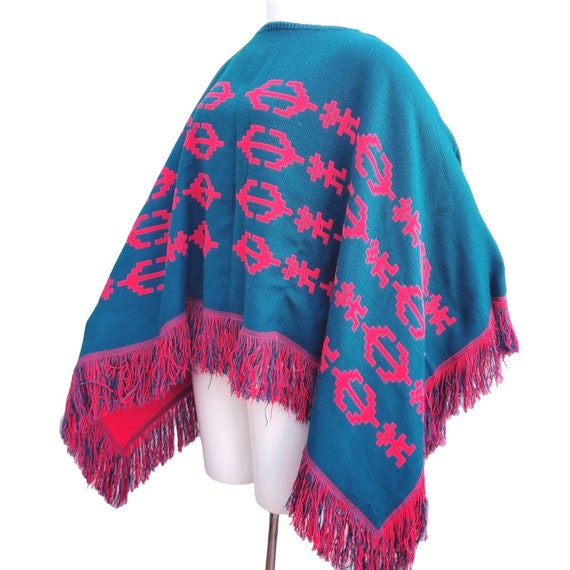 Woven Poncho Serape Blanket Reversible Colorblock… - image 10