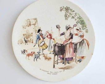 Very Rare Antique French Sarreguemines Talking Plate, Antique Plate, French Revolution