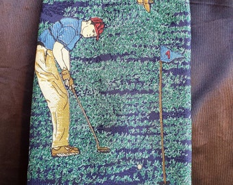 Golfer Tie, Vintage Wide Tie, Gift for Golfer, Golf Lover Tie, Grandfather Gift