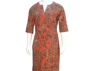 Vintage Cotton Canvas Tunic Dress 60s 70s Fall Colors 14 16