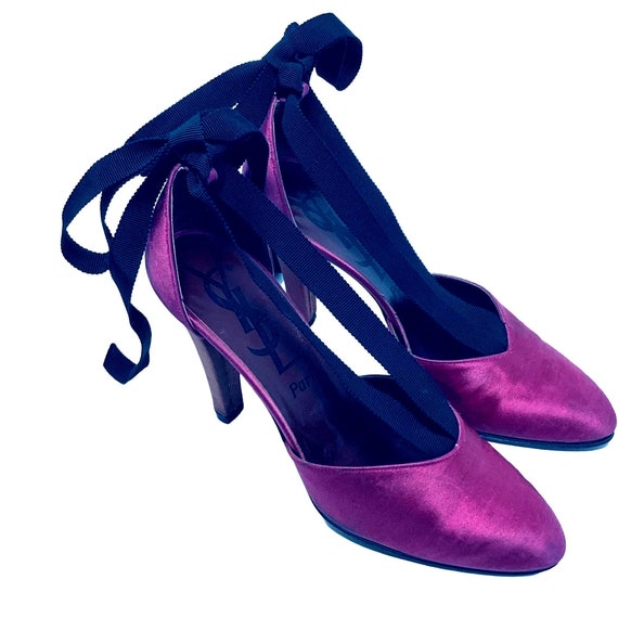 Vintage YSL Paris Silk Pumps 80s Yves San Laurent… - image 1