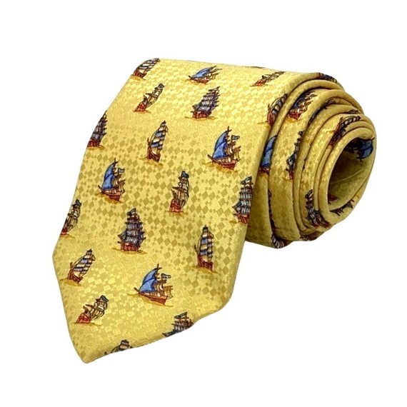 Vintage Tie Yellow Silk Ships Giovanni Prato Necktie … Gem