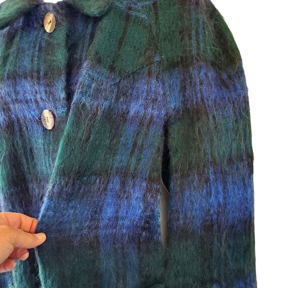 70s Plaid Cape Mohair Wool Scotland Tartan Blue Green… Gem