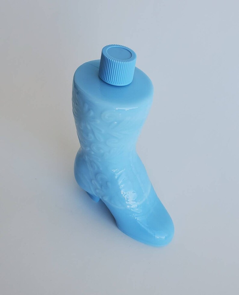 Vintage Avon Sonnet Cologne, 1972 Avon Collectible Bottle, Blue Milk Slag Glass Boot image 3