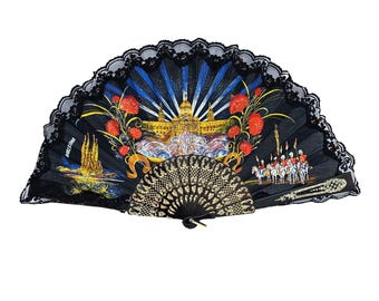 Vintage Extra Large Chinese Wall Fan 76'' Wide Hand Painted